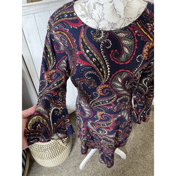 Banana Republic Blue Colorful Print Bell Sleeve Shirt Dress Size 6 Medium - Picture 3 of 8